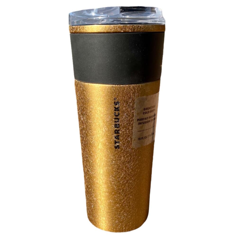 Starbucks Tumbler Fall 2021 Gold Marble Black Grip Textured Stainless Steel 16oz